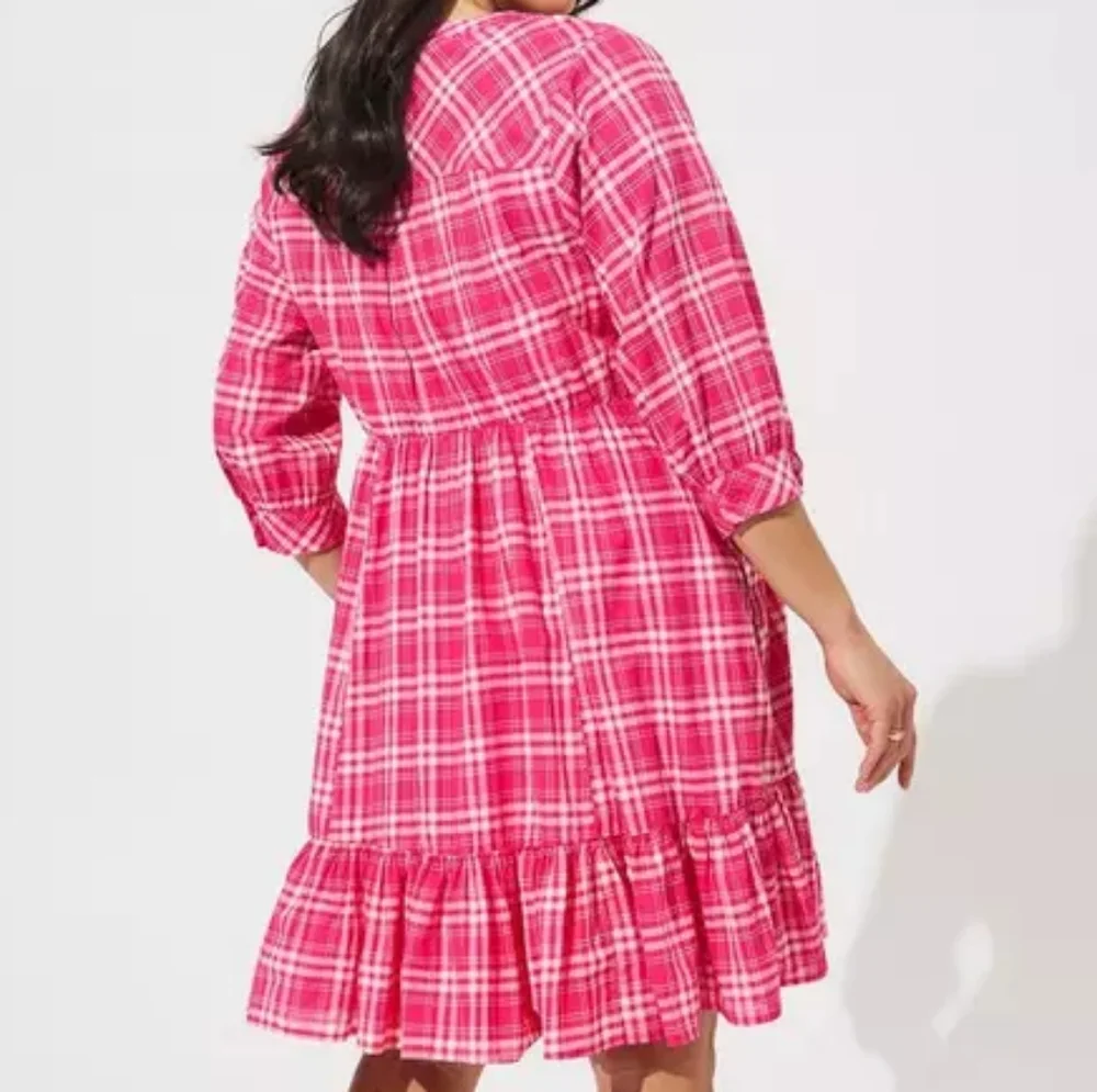 torrid Red Plaid Button-Front Tiered Dress - Picture 15 of 15